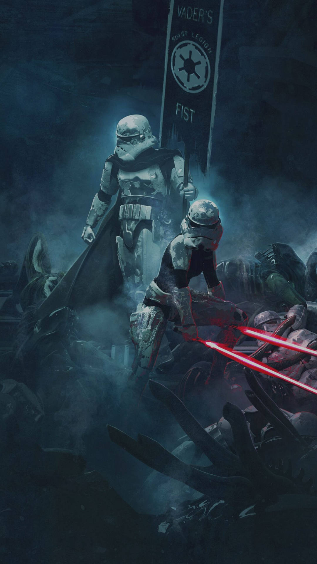 Star Wars duvar kağıdı: Stormtrooper uzayda bir savaş alanında savaşıyor.