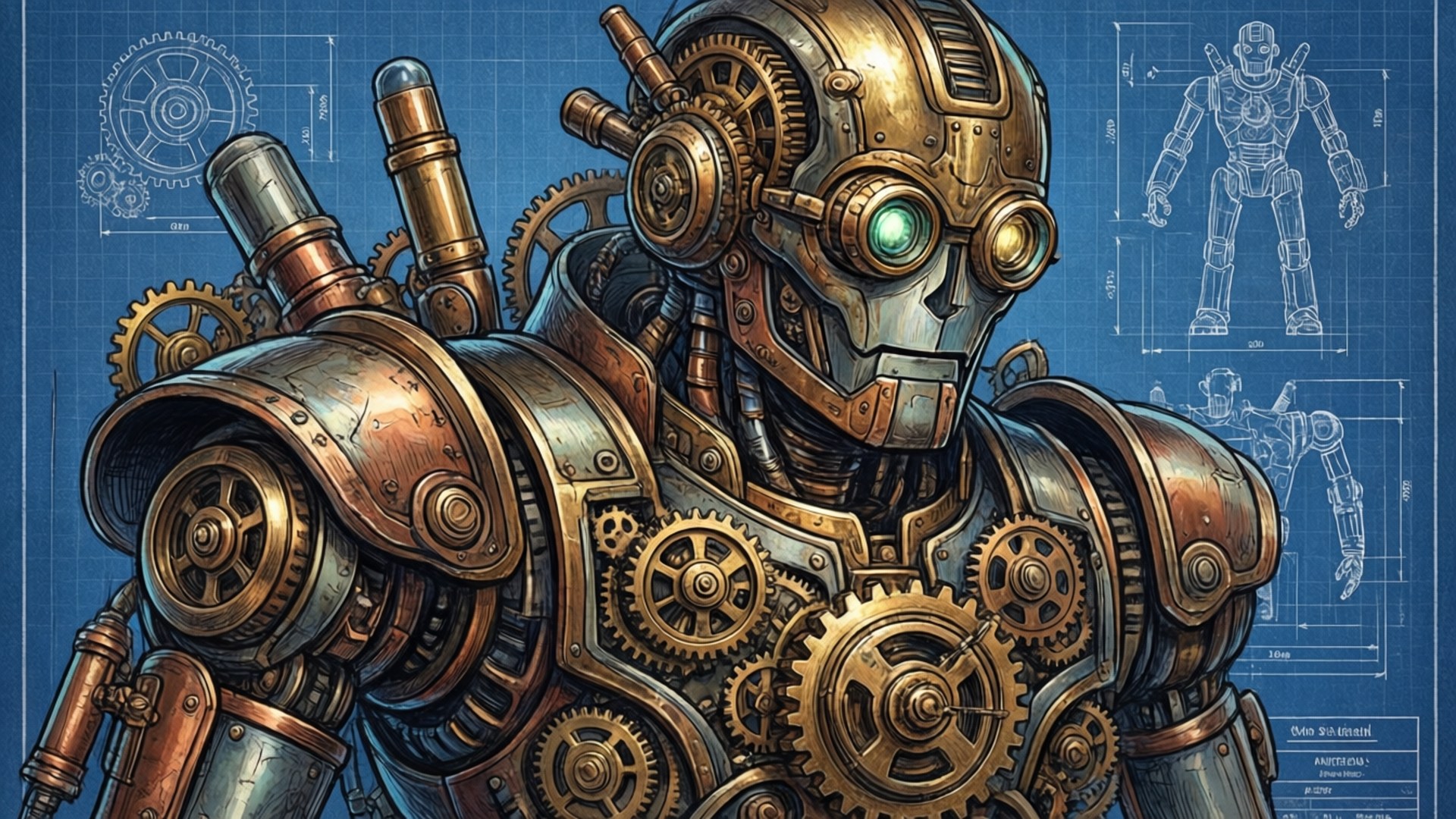 Steampunk Robot Havalı Çizim Duvar Kağıdı