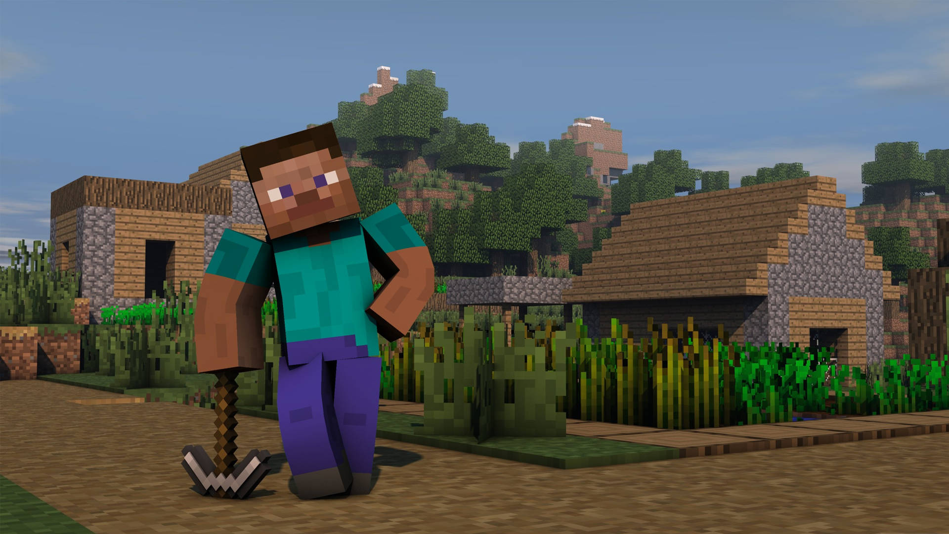 Steve Demir Kazma ile Minecraft HD Duvar Kağıdı