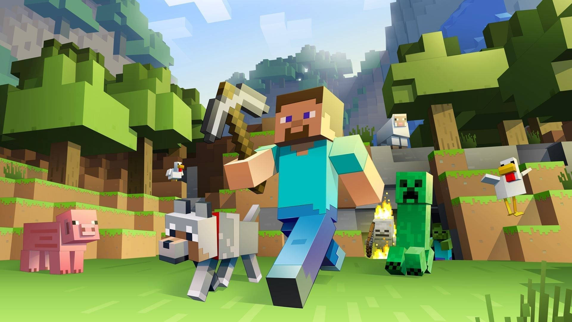 Steve Taş Kazmayla Yürüyor Minecraft HD Duvar Kağıdı