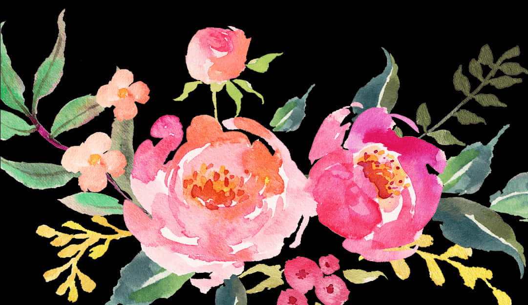Suluboya_Pembe_Çiçekler_Sanat Eseri Duvar Kağıdı