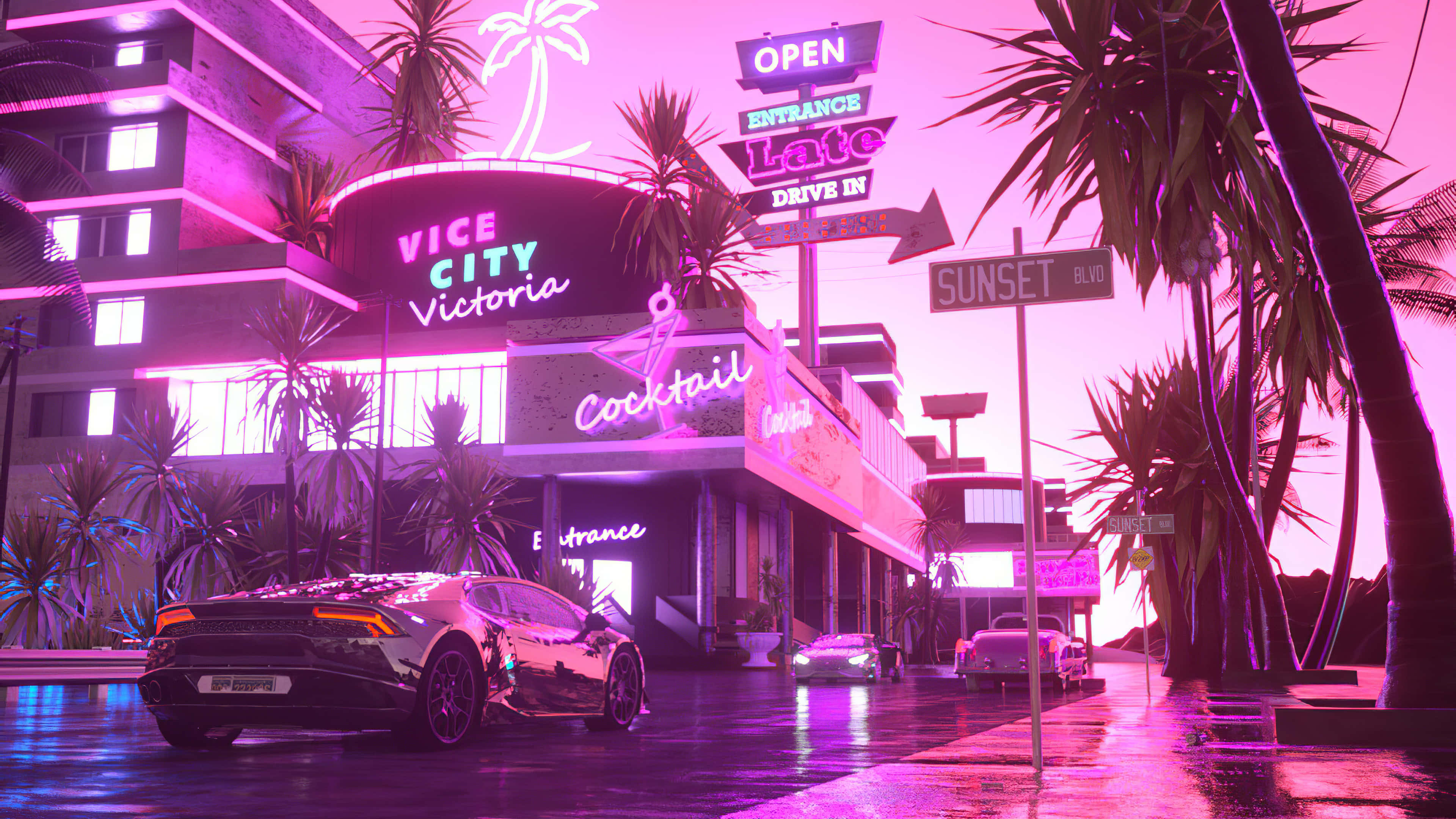 Sunset Boulevard Pembe Şehir Duvar Kağıdı