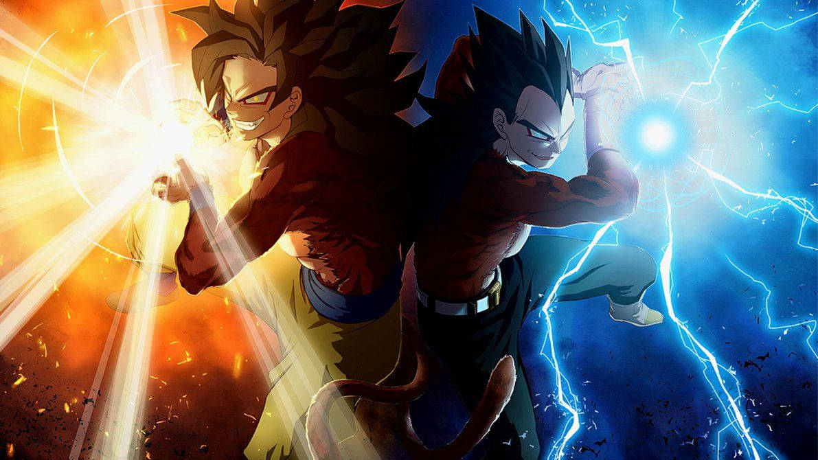 Dragon Ball Z Süper Saiyan Vegeta, süper broly mavi ateş topuyla şimşekler yaratıyor.