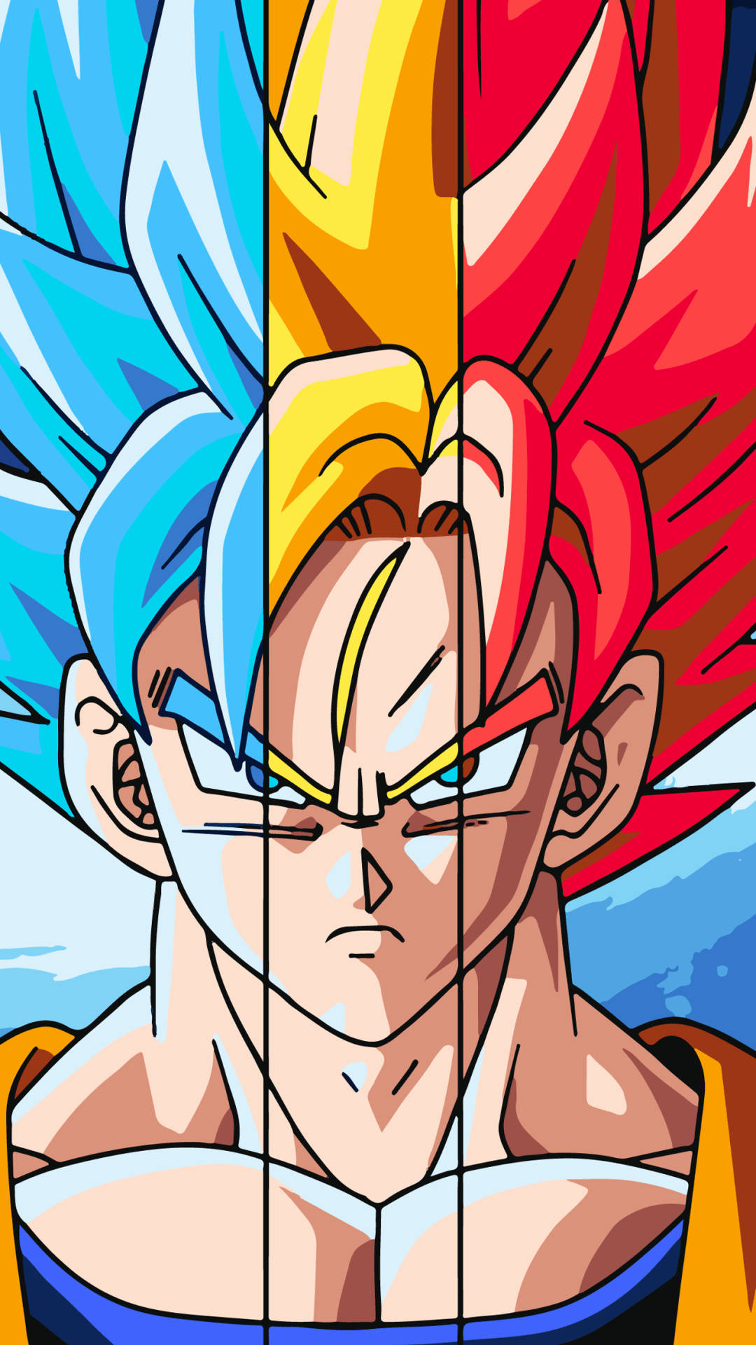 Dragon Ball Z süper broly San Goku mavi, sarı ve kırmızı renkli saçlarıyla. popüler anime.