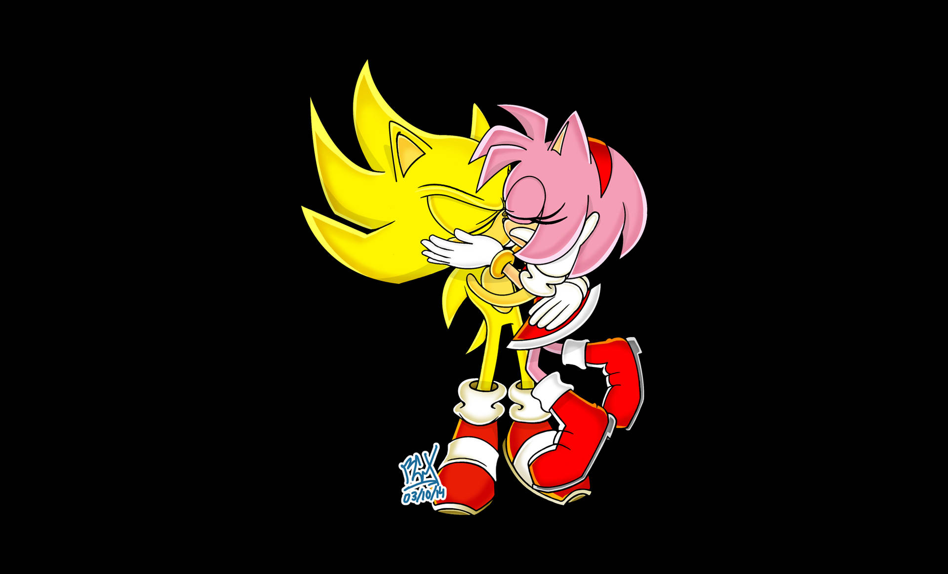 Süper Sonic ve Amy Rose siyah duvar kağıdı.