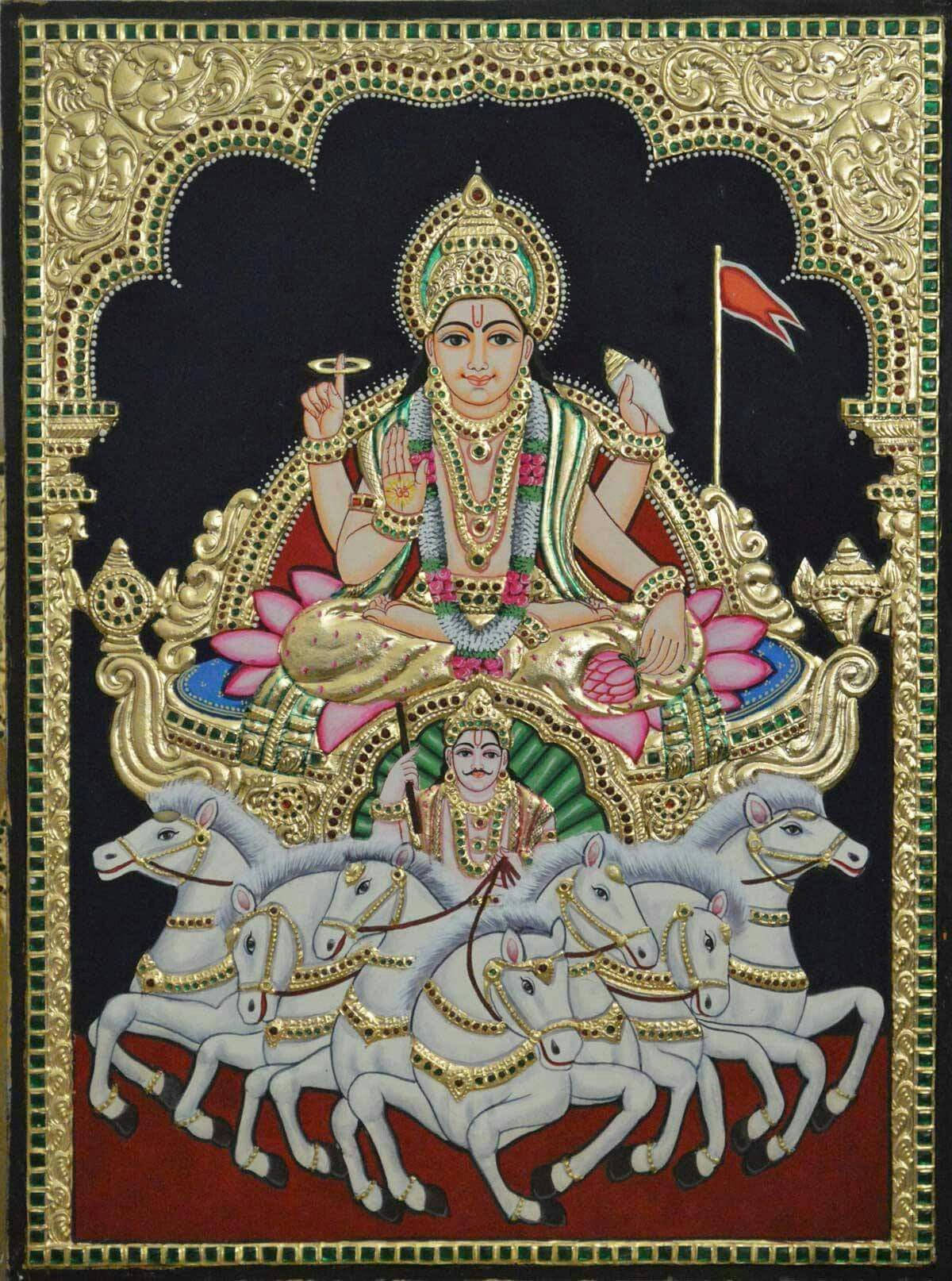 Surya Bhagwan Süslü Çerçeveli Duvar Kağıdı