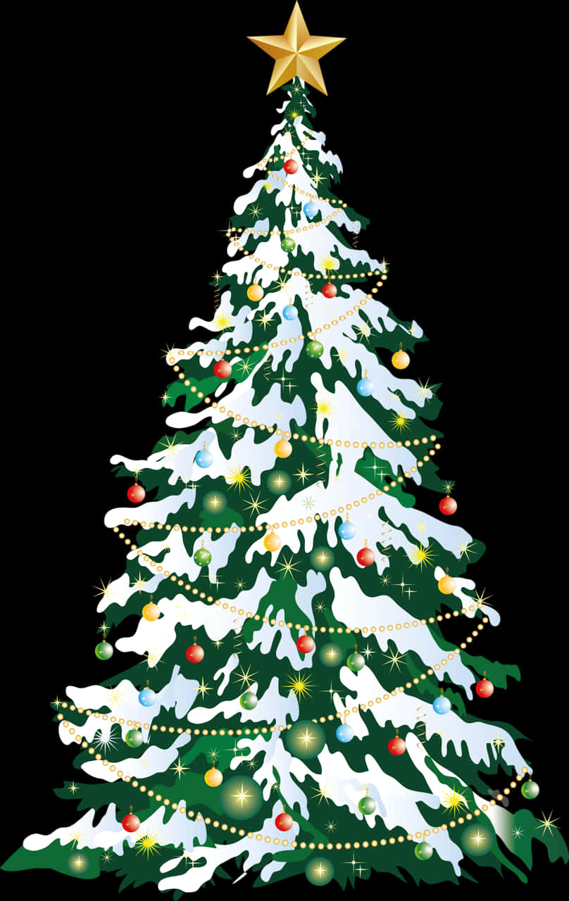 Süslü Noel Ağacı İllüstrasyonu Duvar Kağıdı