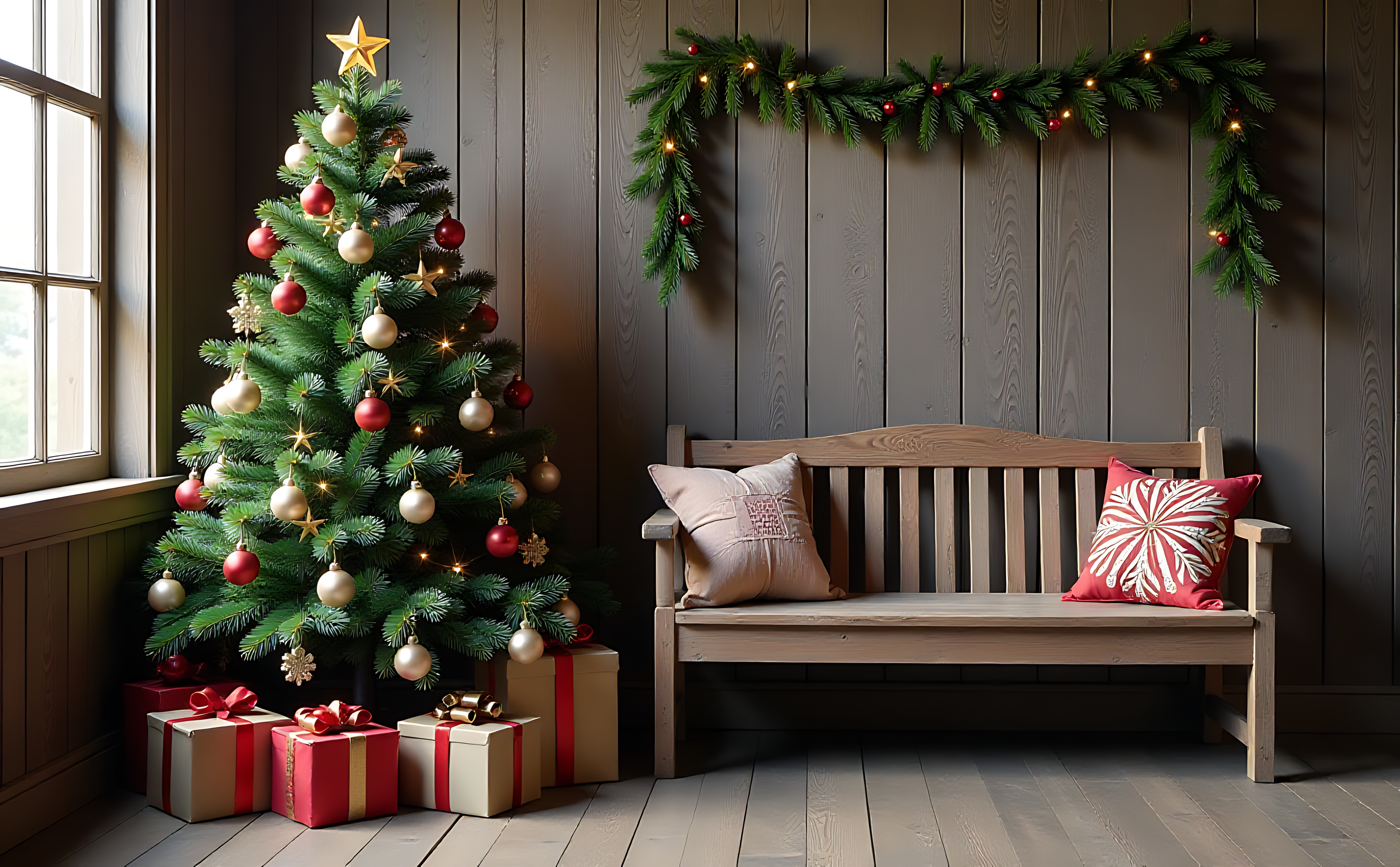 Süslü Noel ağacı ışıklarla Duvar Kağıdı