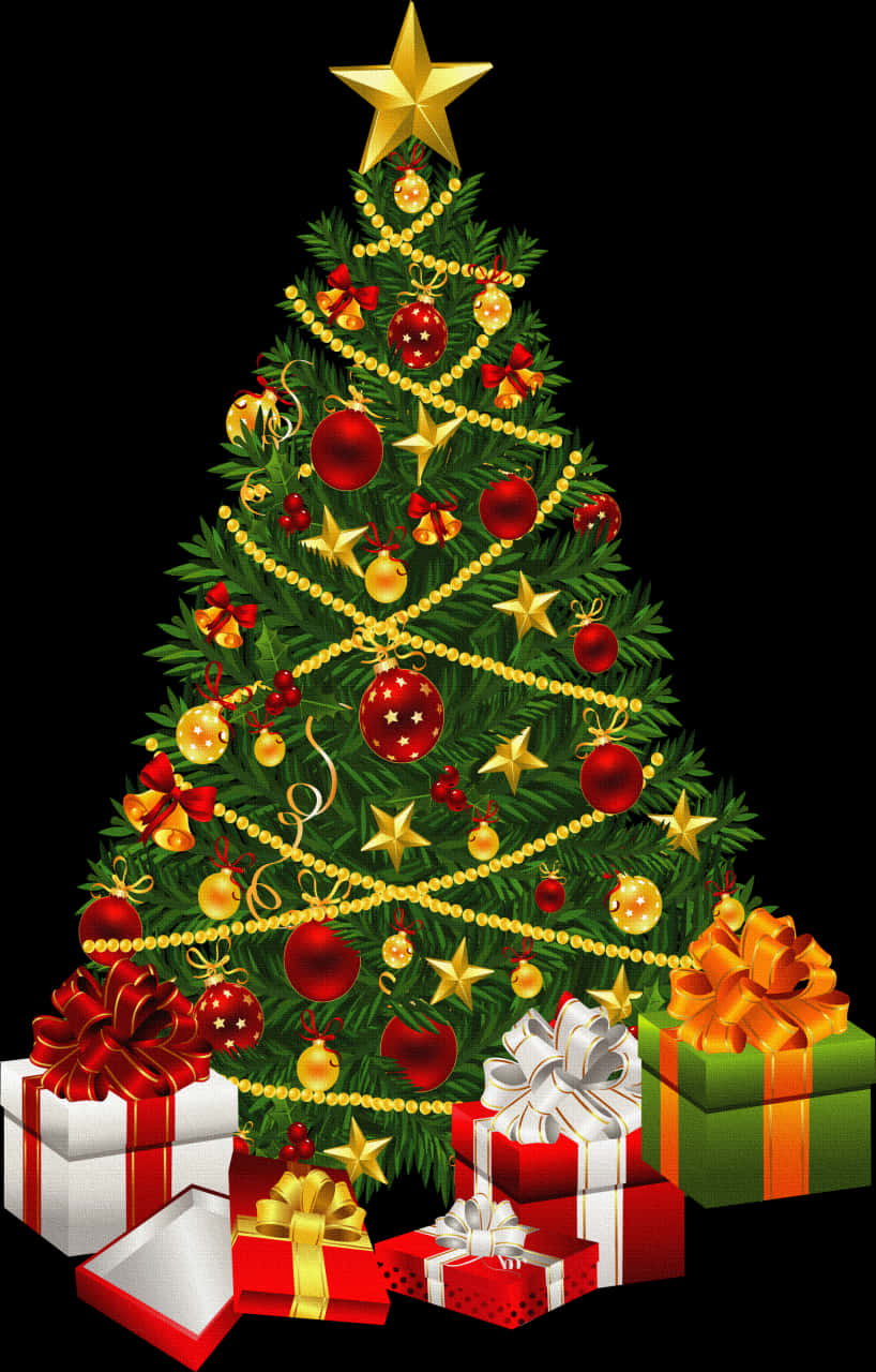 Süslü Noel Ağacı ve Hediyeler.JPG Duvar Kağıdı
