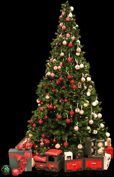 Süslü Noel Ağacı ve Tren Seti Duvar Kağıdı