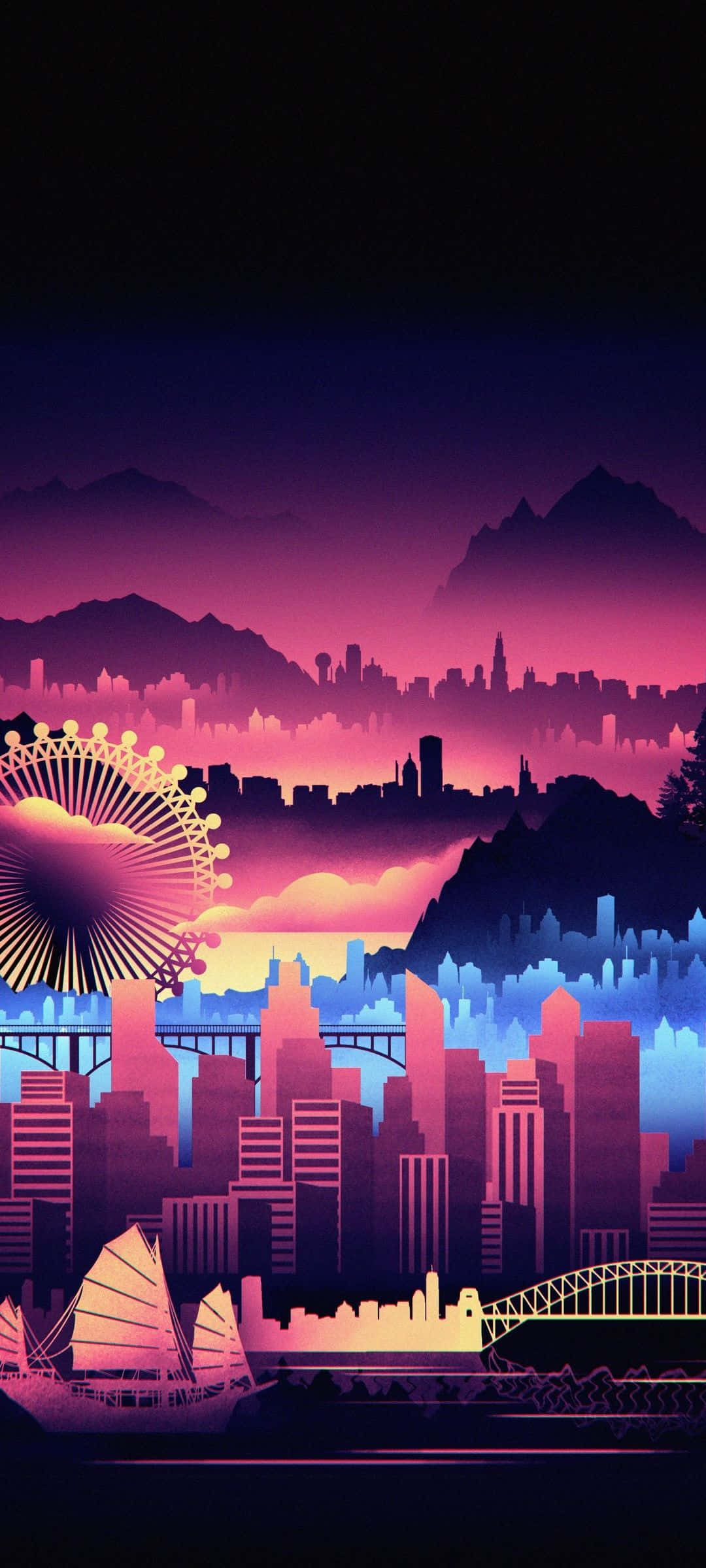 Synthwave City'nin neon caddelerinde bir yolculuk Duvar Kağıdı