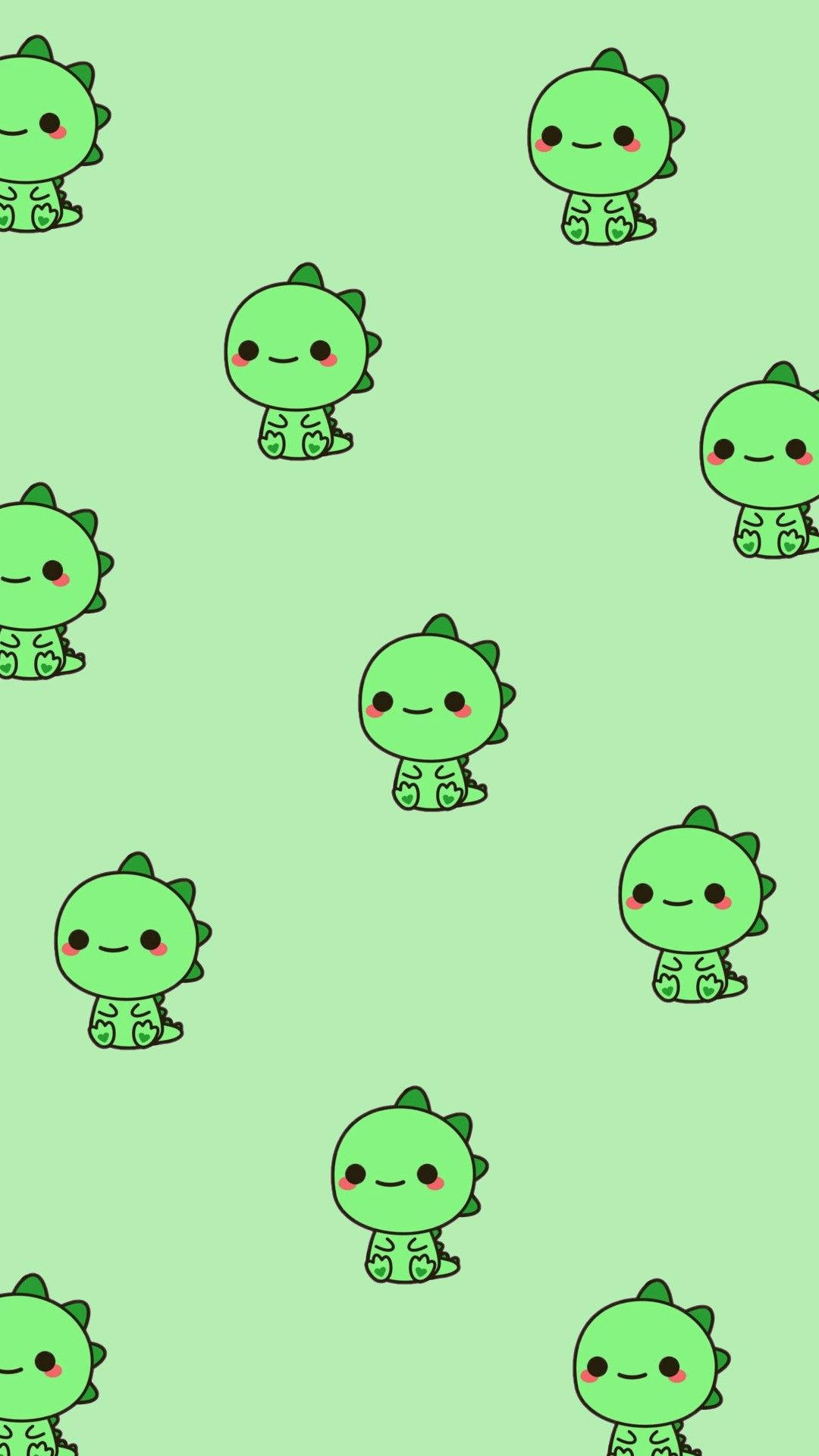 Tamamen Yeşil Dino Kawaii iPhone Duvar Kağıdı