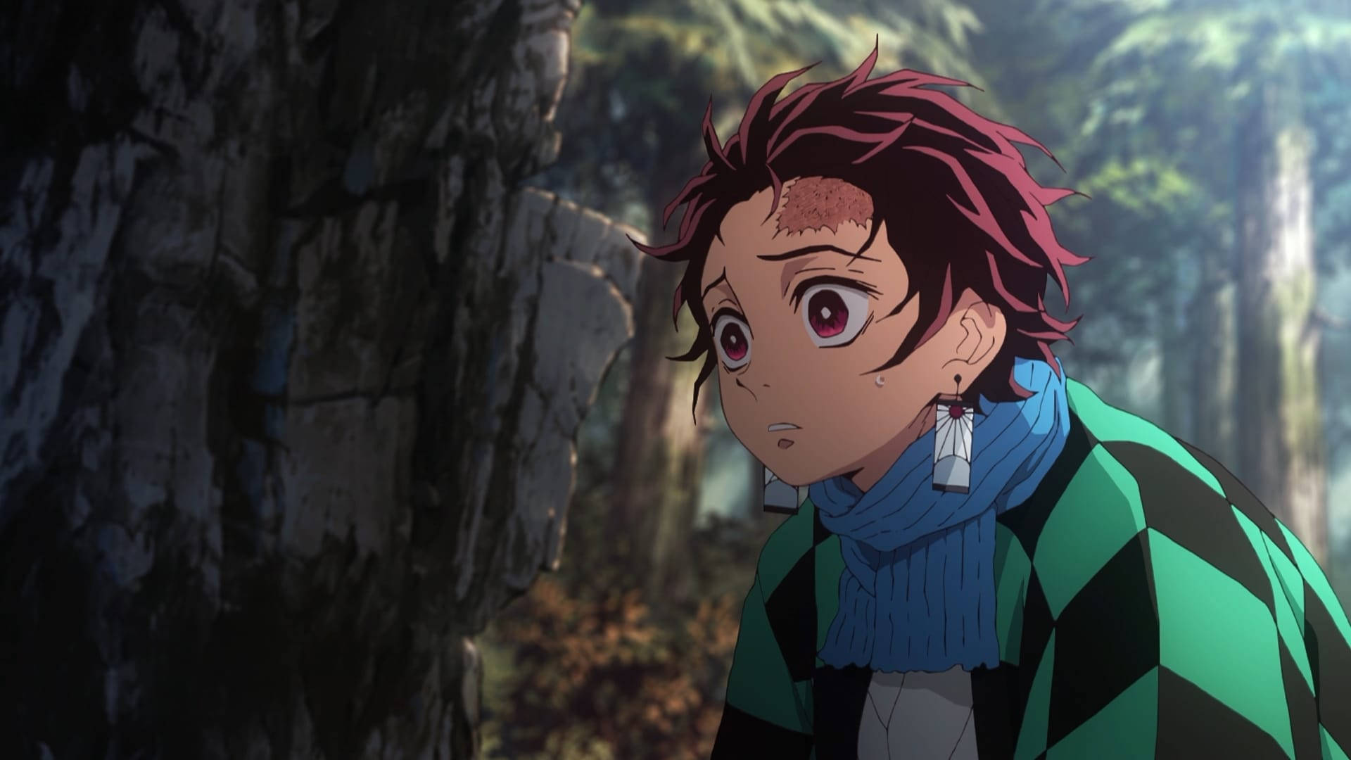 Tanjiro, Demon Slayer Olma Görevinde Cesurca Karanlık Bir Ormana Giriyor Duvar Kağıdı