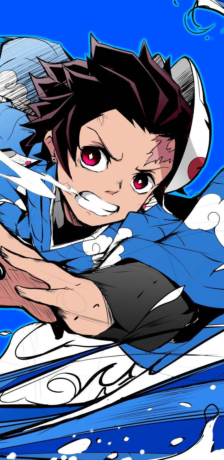 Tanjiro Mavi Dalga Demon Slayer iPhone Duvar Kağıdı