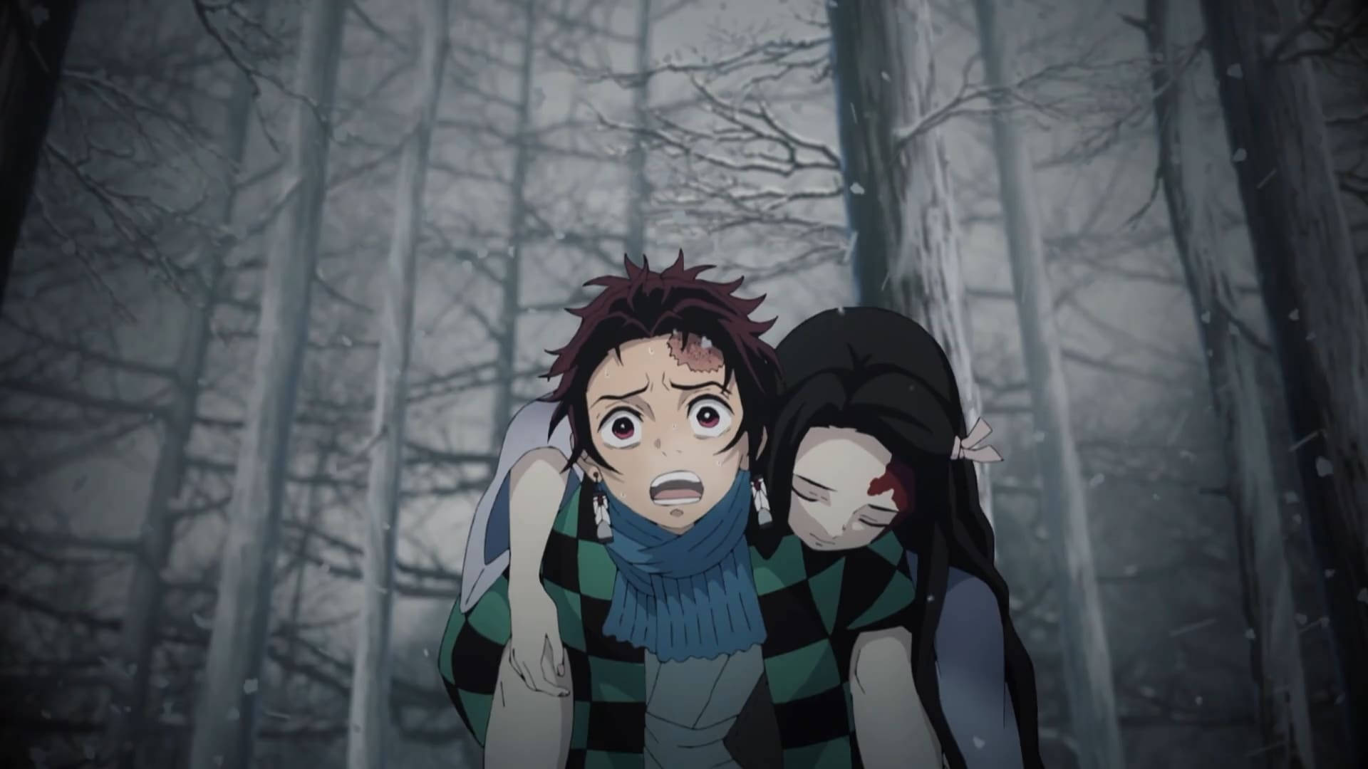 Tanjiro, Nezuko'yu Taşırken Demon Slayer Duvar Kağıdı