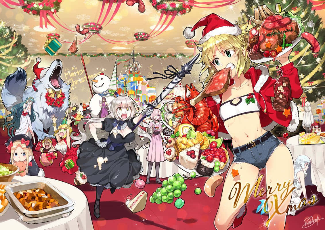 Tatil sezonunun neşesini ve sıcaklığını bu şenlikli Anime Noel sahnesiyle hissedin. Duvar Kağıdı