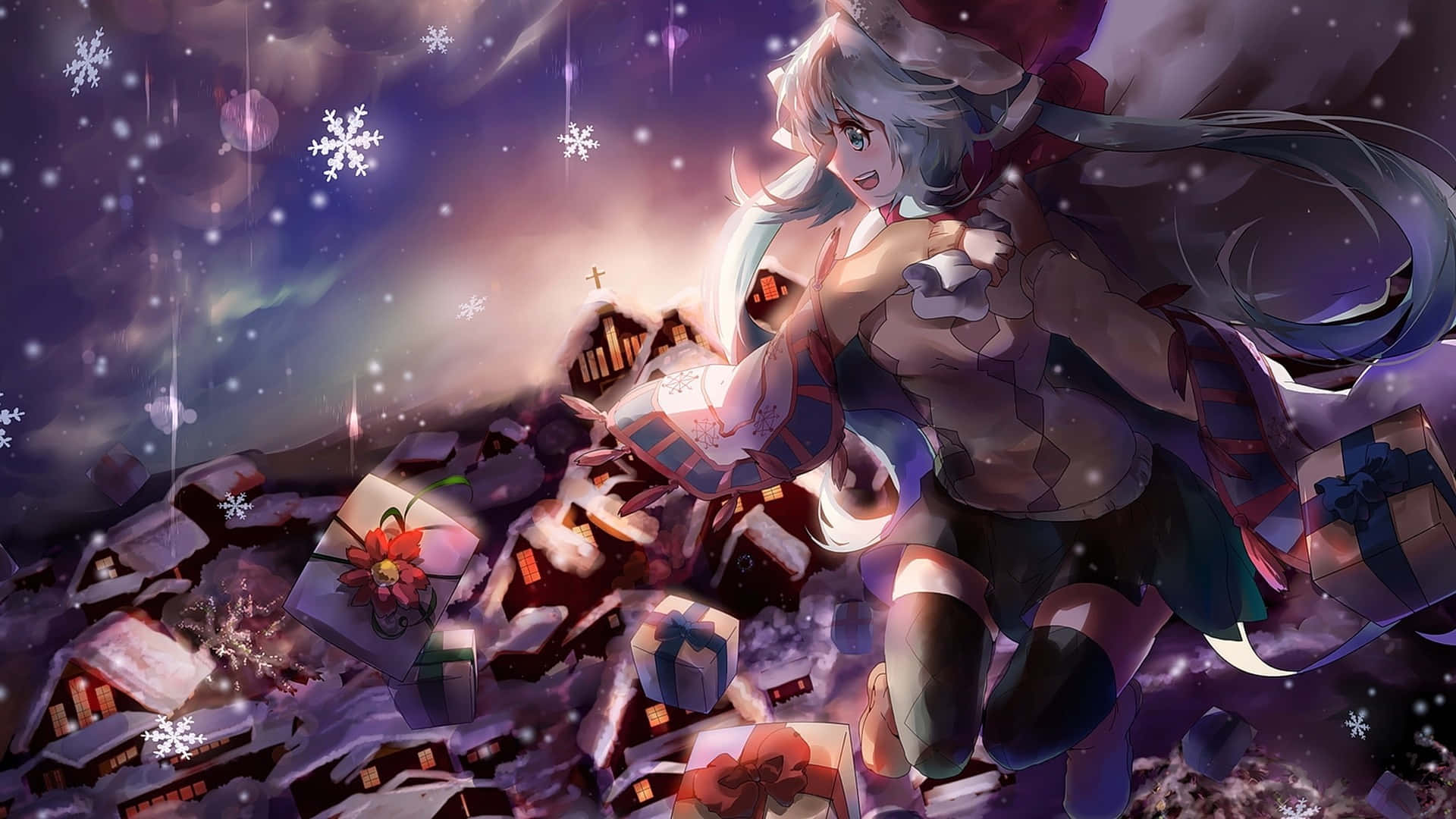 Tatilleri Anime Yılbaşı ile Kutlayın Duvar Kağıdı