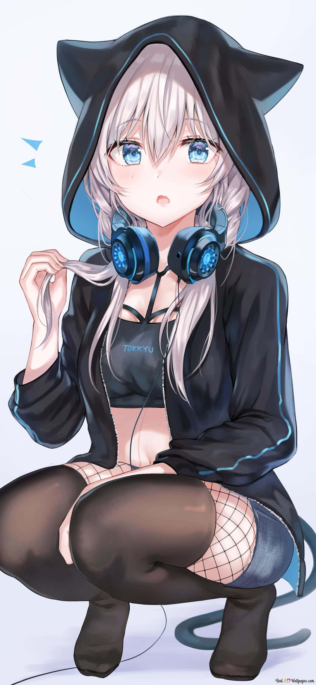 Tatlı Anime Kızı Kulaklıklı Duvar Kağıdı
