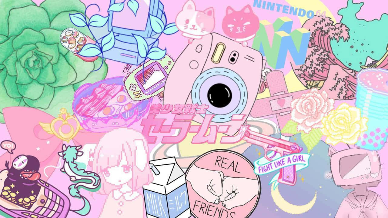 Tatlı Bir Hava İçin Pembe Kawaii Arka Plan Duvar Kağıdı