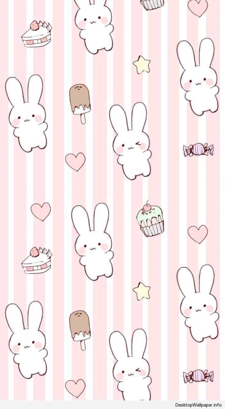 Tavşan ve Tatlılar Kolajı Kawaii Pembe Arkaplanda Duvar Kağıdı