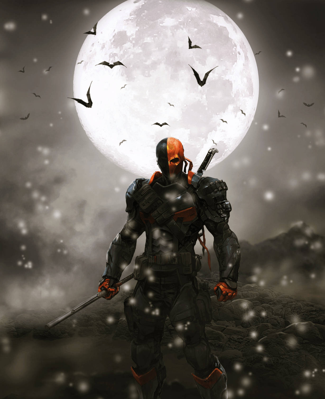 Tehditkar Deathstroke kozmik bir savaş alanının ortasında nişan alıyor. Duvar Kağıdı