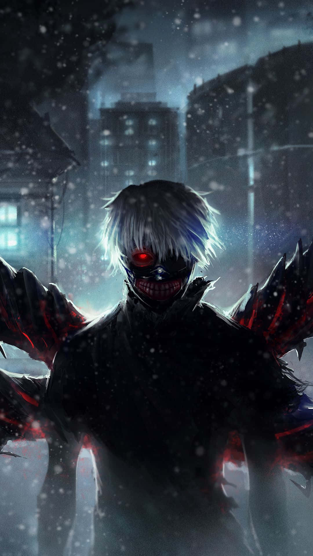 Tek gözlü gulyabani Ken Kaneki, kıyamet sonrası Tokyo'da pusuda Duvar Kağıdı