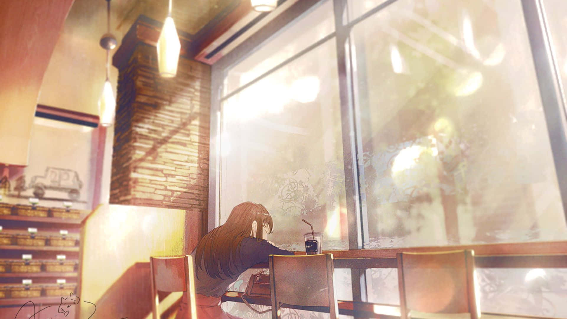 Tembel Anime Kafe Arka Planı Duvar Kağıdı