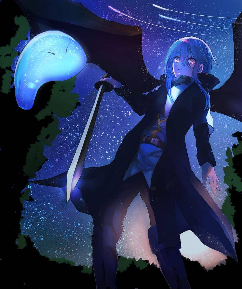 That Time I Got Reincarnated As A Slime'dan slime Rimuru, arkadaşları ve takipçileri arasında duruyor Duvar Kağıdı