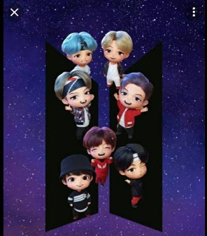 TinyTan BTS Yıldızlı Mavi Arka Planda Parlıyor Duvar Kağıdı