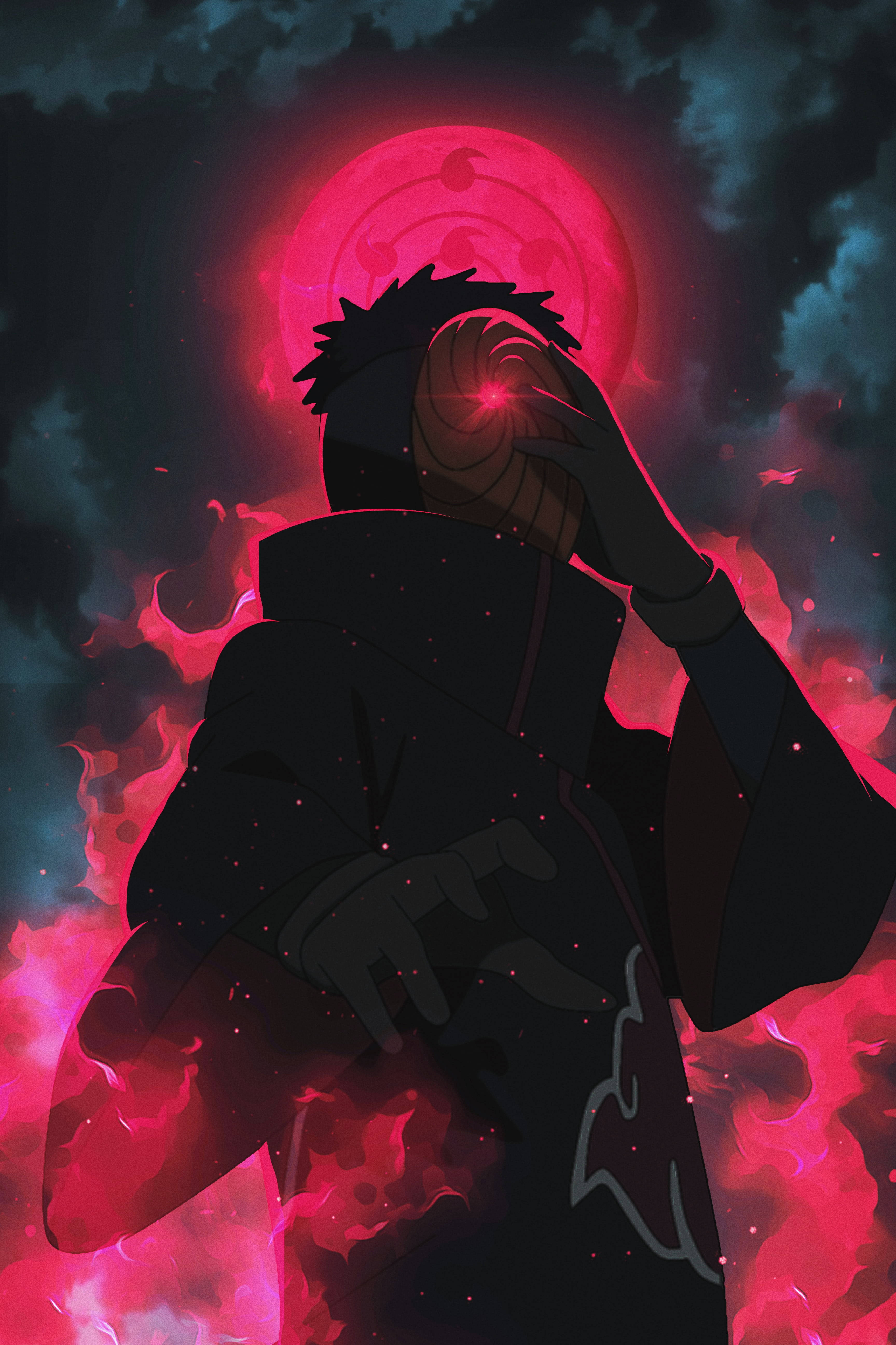 Tobi Naruto Kırmızı Estetik Çakra ve Ay Duvar Kağıdı