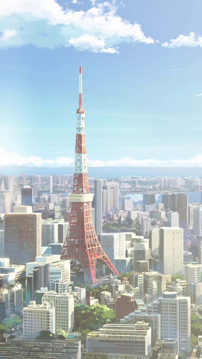 Tokyo Anime Kulesi Kuş Bakışı — Anime şehir GIF Duvar Kağıdı