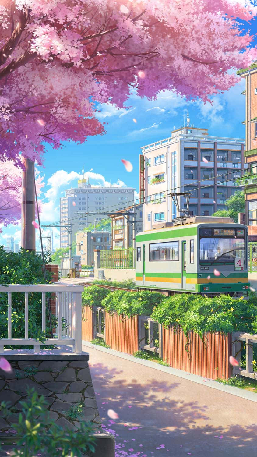 Tokyo Anime Şehri Kiraz Çiçeği Ağacıyla Duvar Kağıdı