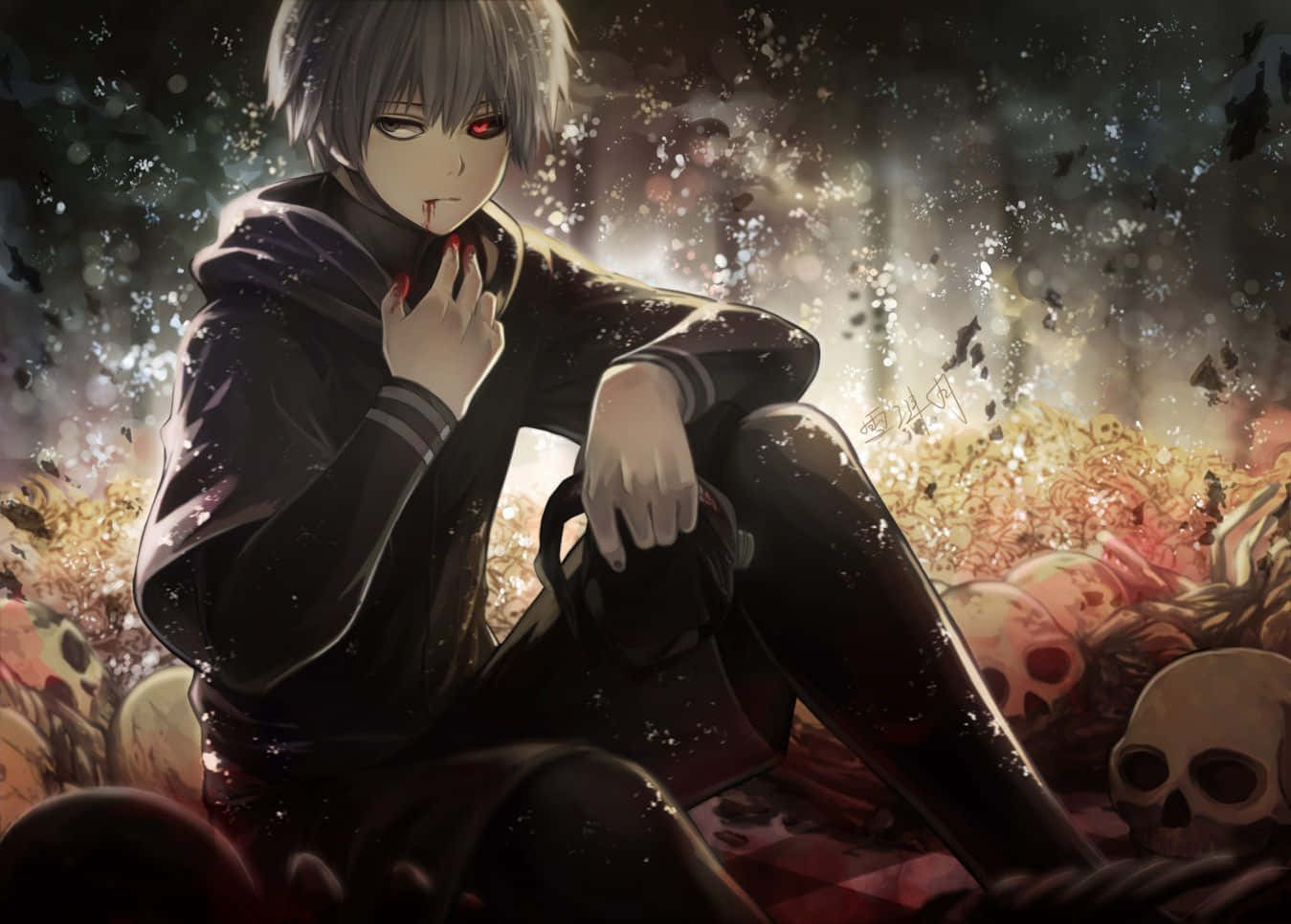 Tokyo Ghoul'dan karanlık bir figür dışarı bakıyor Duvar Kağıdı