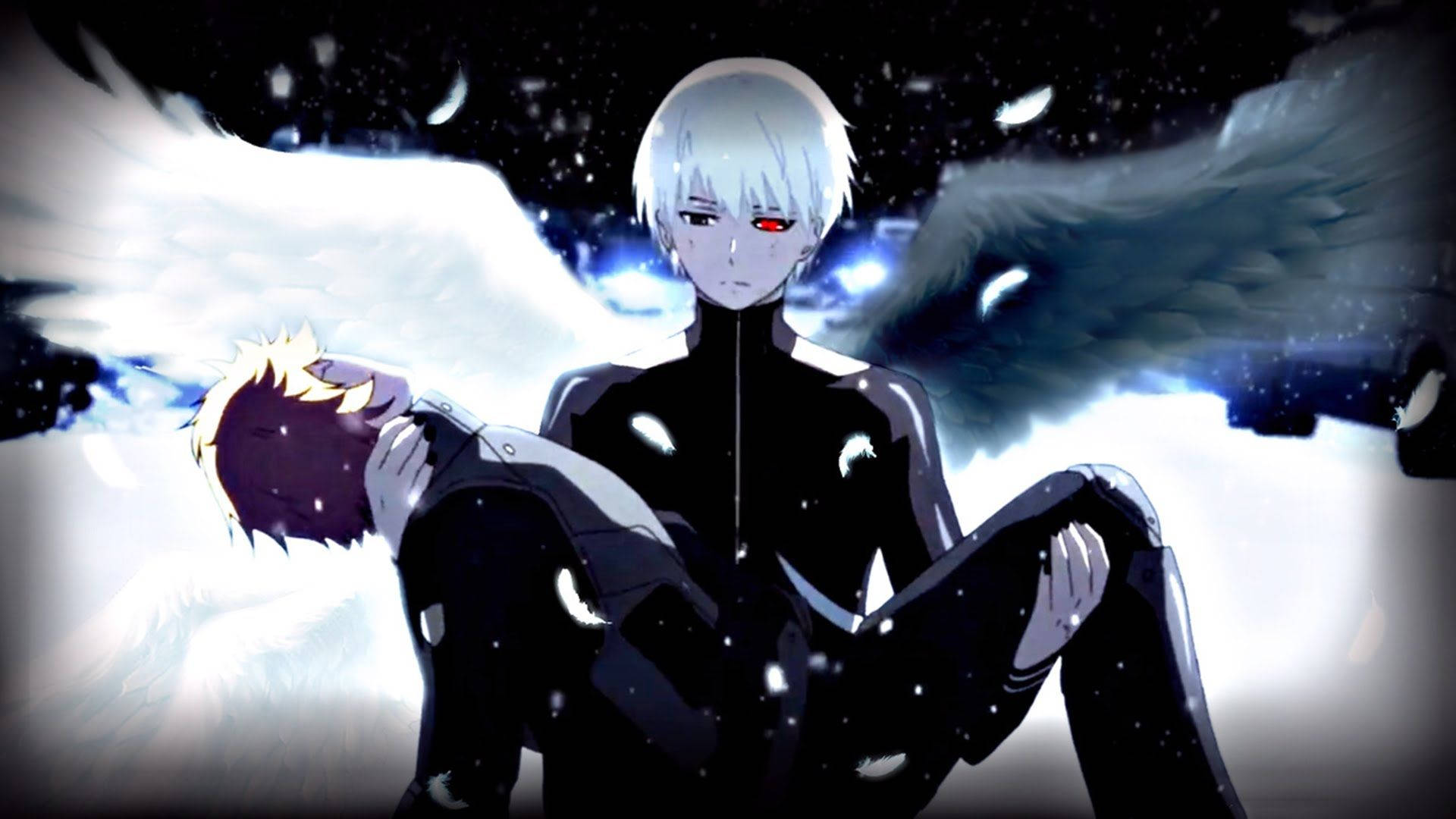 Tokyo Ghoul Karakterleri Siyah Beyaz Kanatlar Duvar Kağıdı