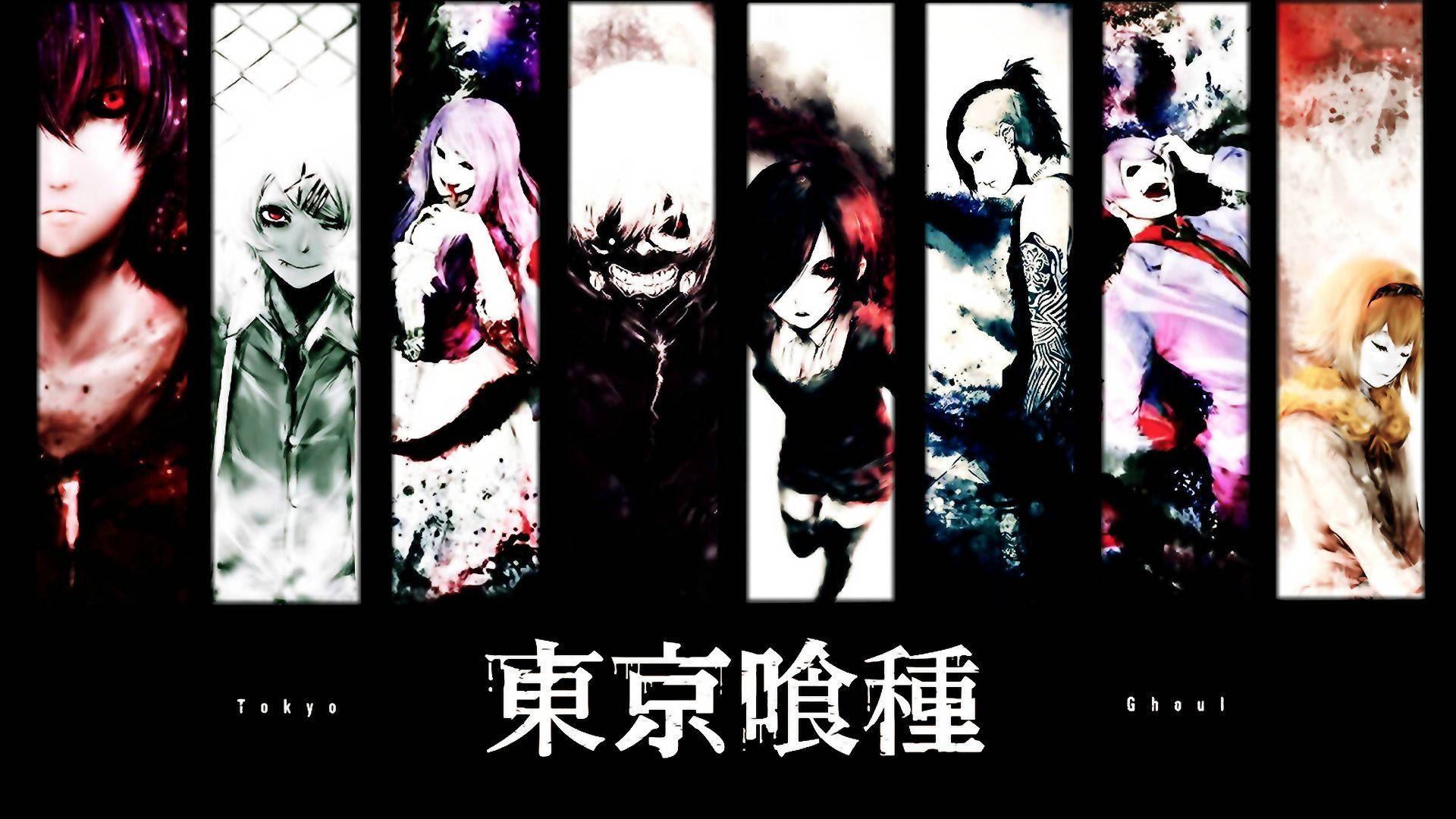 Tokyo Ghoul Karakterleri ve Japonca Yazı Duvar Kağıdı