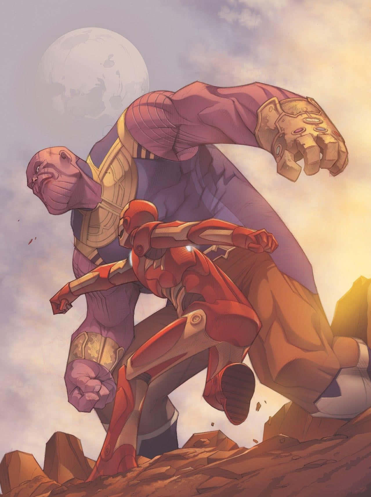 Tony Stark, evrenin kaderi için Thanos'la savaşıyor. Duvar Kağıdı