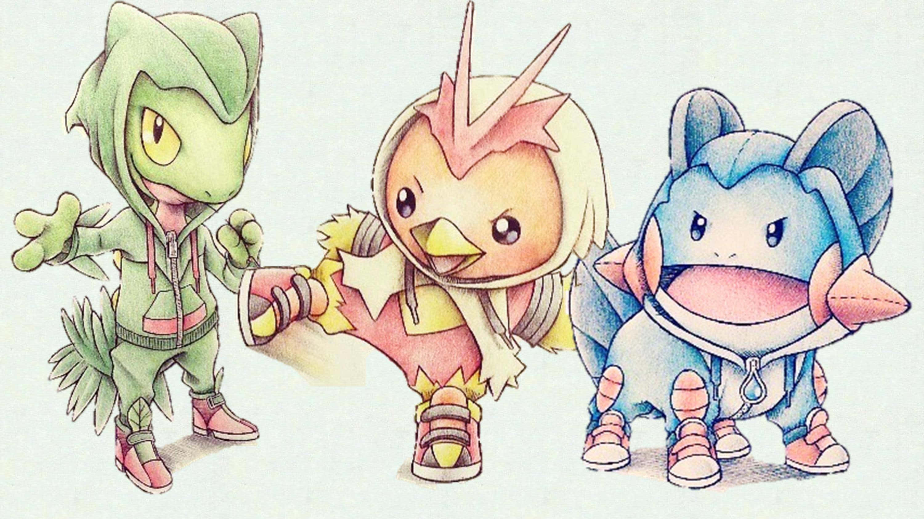 Treecko, Torchic ve Mudkip Çizimi Duvar Kağıdı