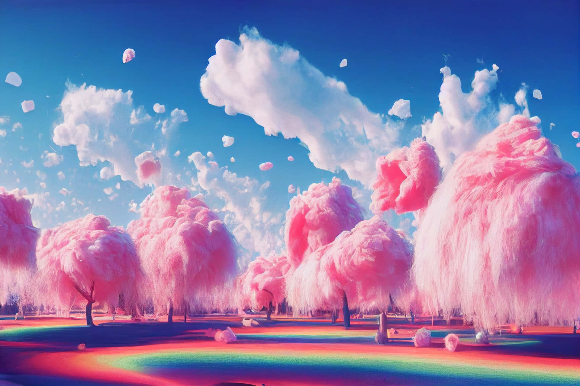Trippy Estetik Bulutlar Gökkuşağı Zemininde Duvar Kağıdı