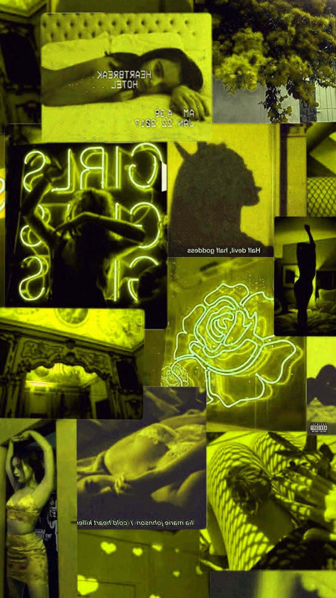 Trippy Estetik Baddie Neon Sarı Kolaj Duvar Kağıdı