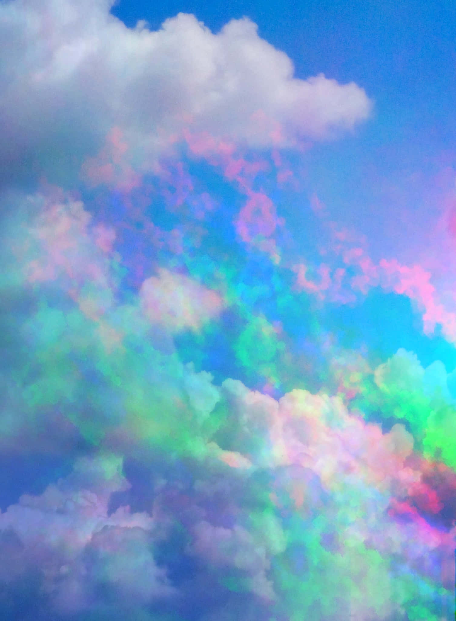 Trippy Estetik Bulut Mor ve Yeşil Duvar Kağıdı