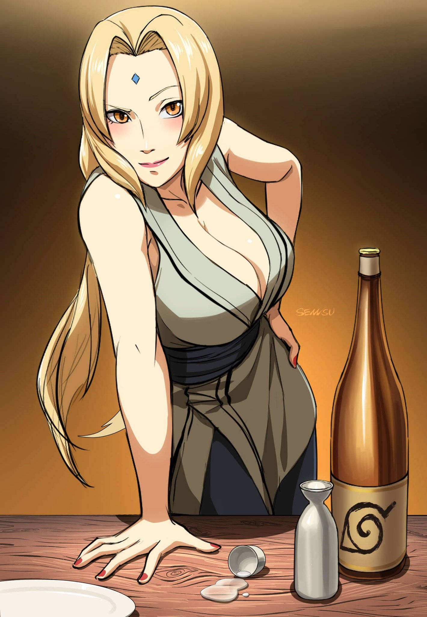 Tsunade Bir Şişe Alkolle Duvar Kağıdı