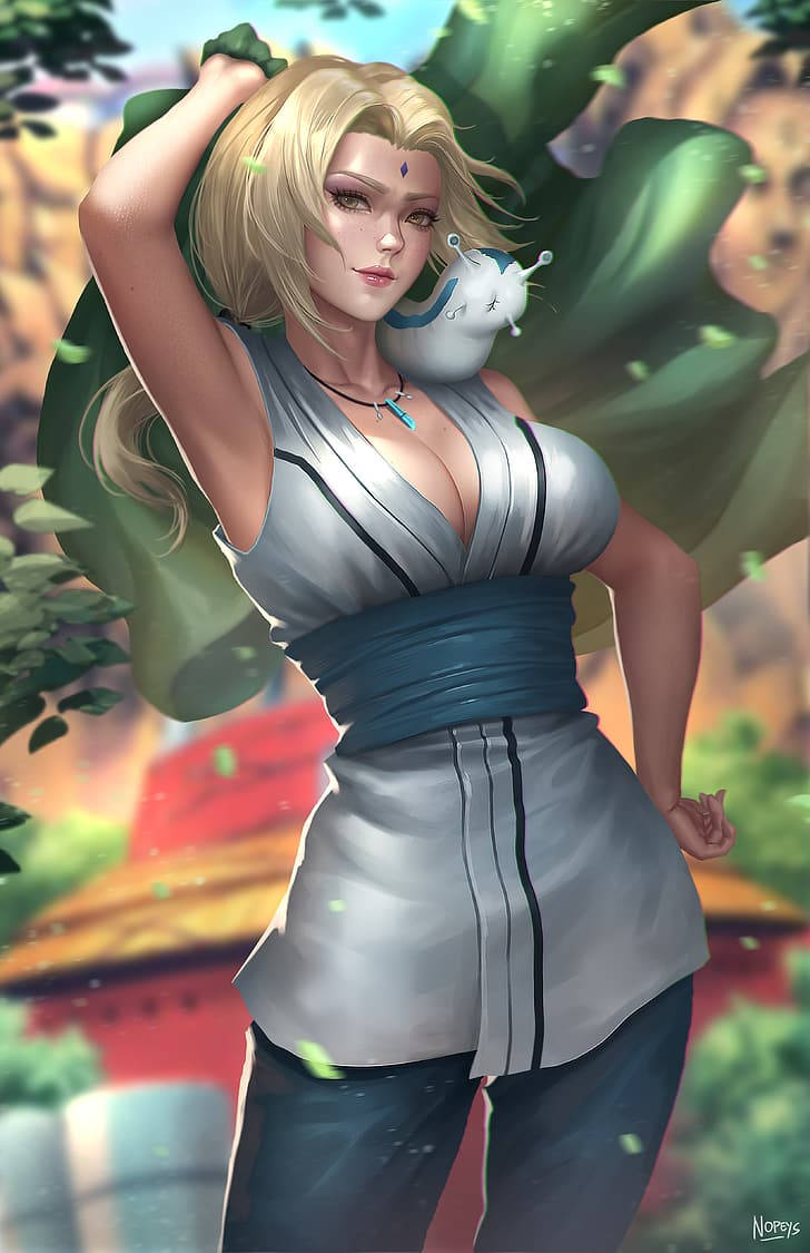 Tsunade, Katsuyu ile Açık Havada Poz Veriyor — Naruto telefon GIF Duvar Kağıdı