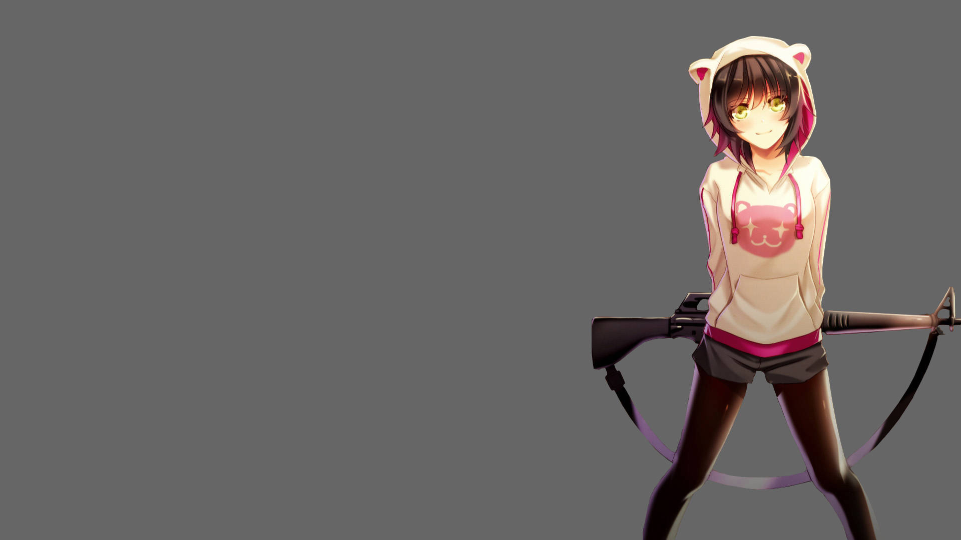 Tüfekli Anime Kızı Kapüşonlu Duvar Kağıdı