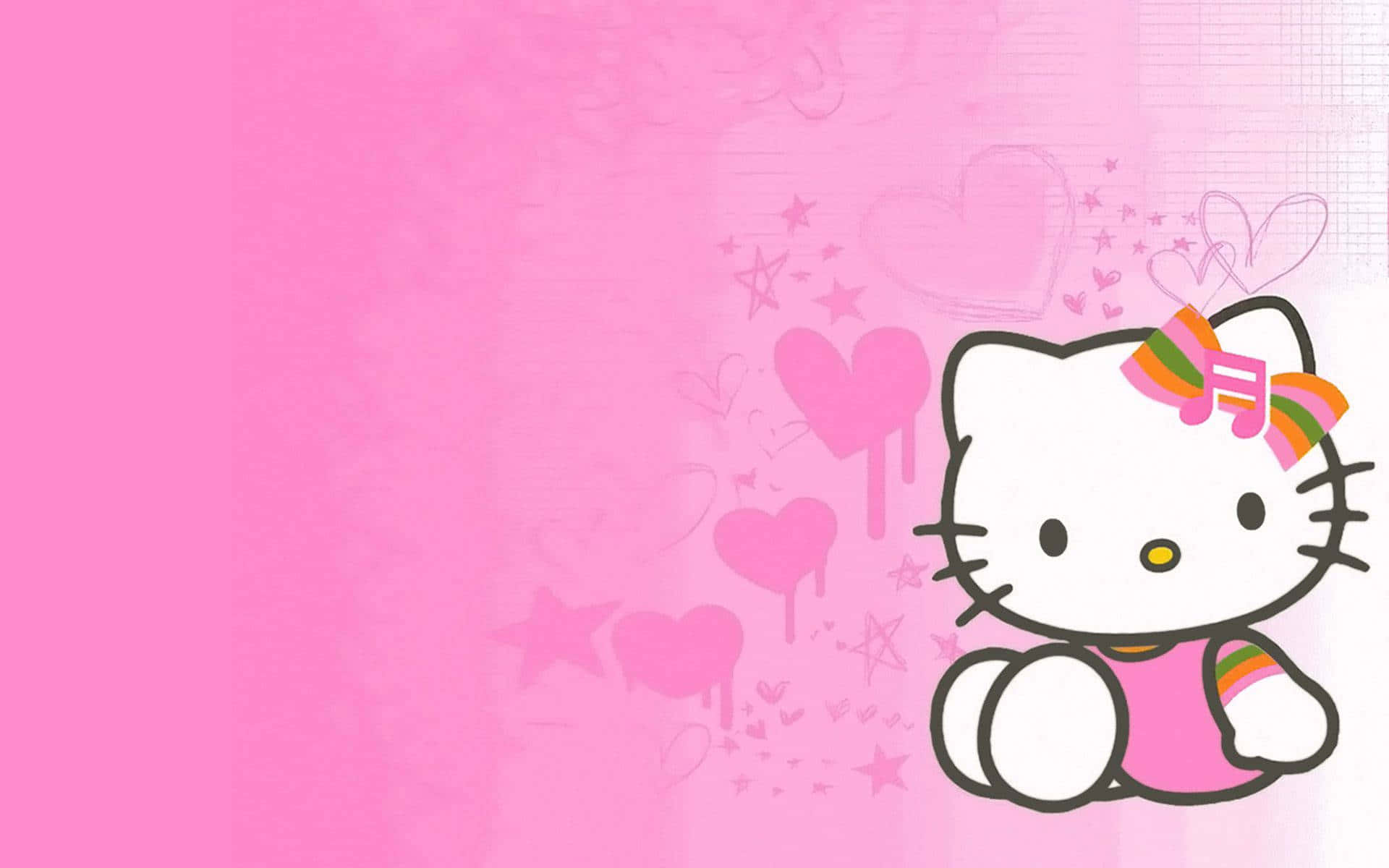 Turuncu ve Yeşil Fiyonklu Hello Kitty Arka Planı Duvar Kağıdı