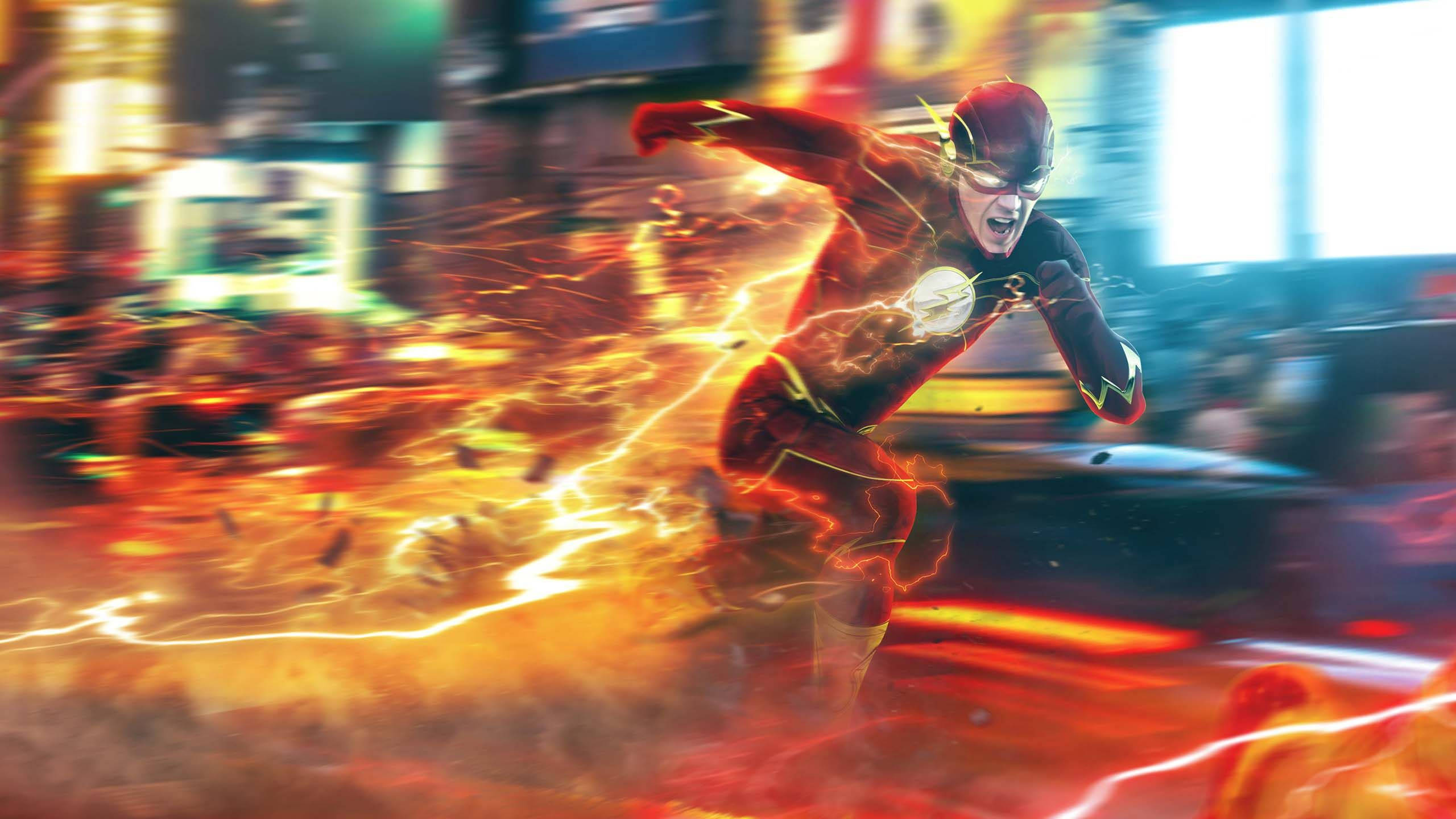 TV 4K The Flash Turuncu Estetik Hız Gücü Duvar Kağıdı