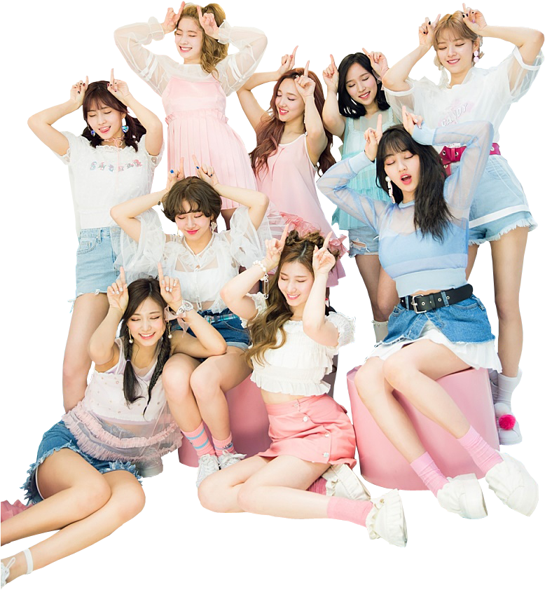 Twice Kpop Grubu Neşeli Kıyafetlerle Poz Veriyor Duvar Kağıdı