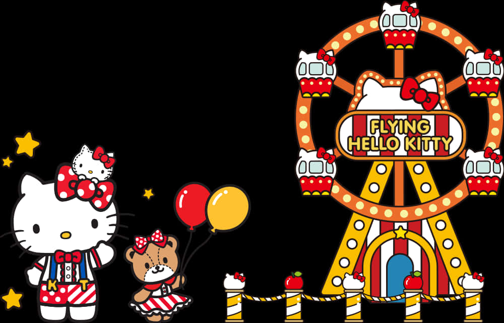Uçan Hello Kitty Karnaval Teması Duvar Kağıdı