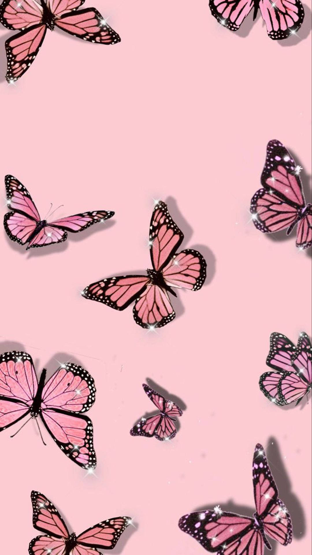 Uçan Kelebekler Estetik Pembe Duvar Kağıdı