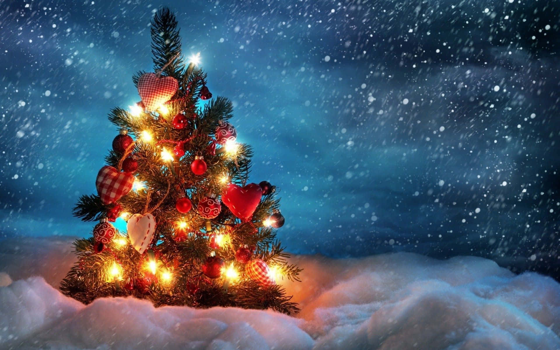 Ücretsiz Noel Ağacı Karlı Gece Resmi Duvar Kağıdı