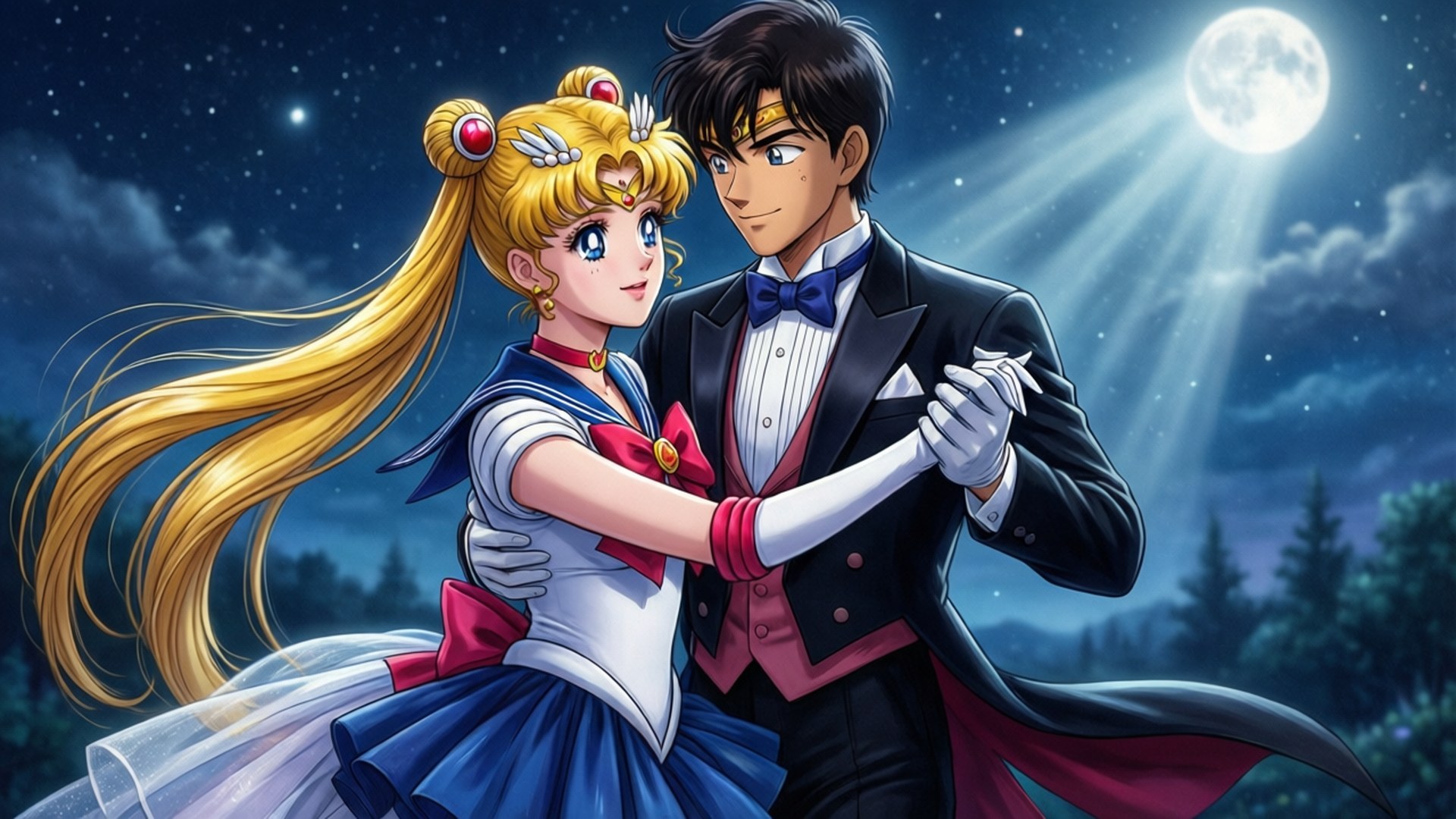 Usagi ve Mamoru Mehtap Dansı Duvar Kağıdı